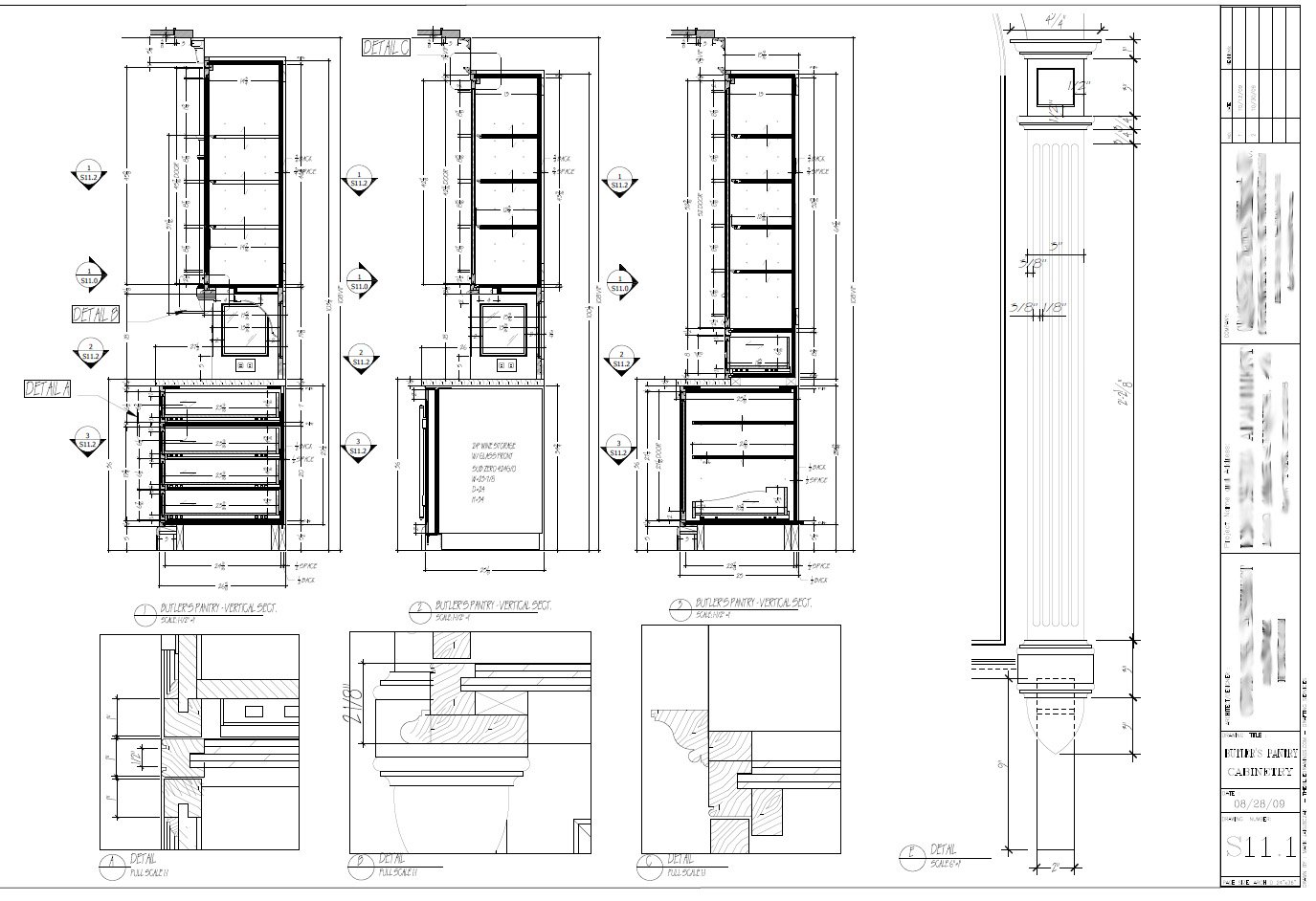 Residential cabinetry shop drawing sample — elevation with dimensions